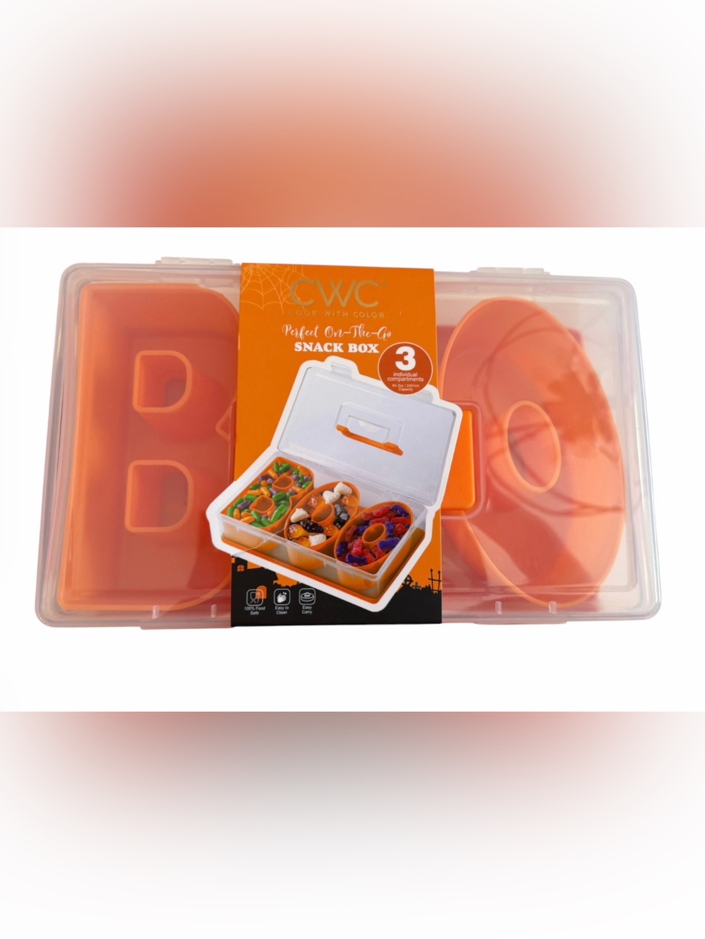 CWC Orange 3-Compartment “BOO” Portable Snack Box NEW